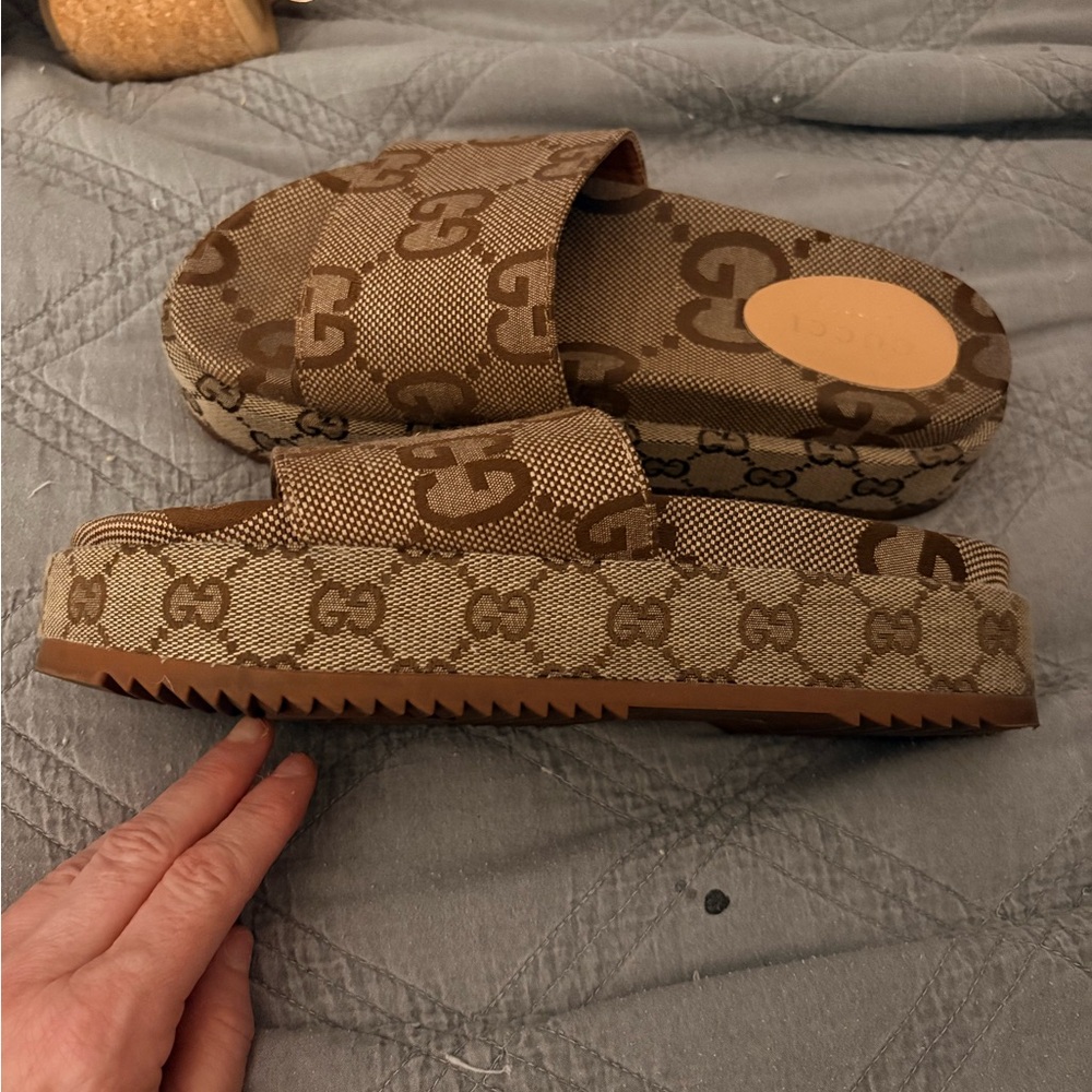 Brown Monogram Slide Sandals